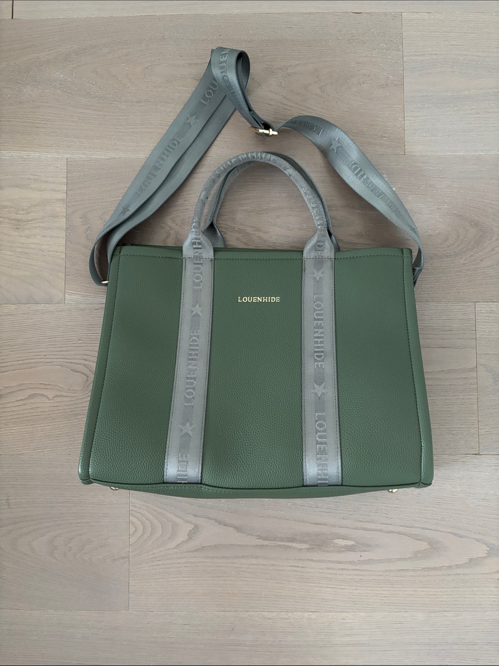 Louenhide Olive Structured Tote with Green Branded Straps